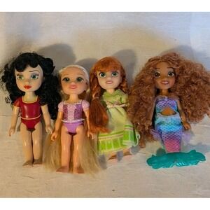 4 Disney Petite Princess Dolls Little Mermaid Tangled Mother Gothel Villain 6"